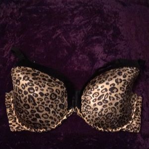 Deep plunge leopard print underwire bra, 42F